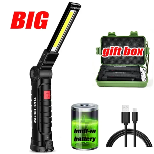 COB LED Work Light Dimmable USB Rechargeable LED Flashlight Inspection Lamp With Magnetic Hook - Image 8
