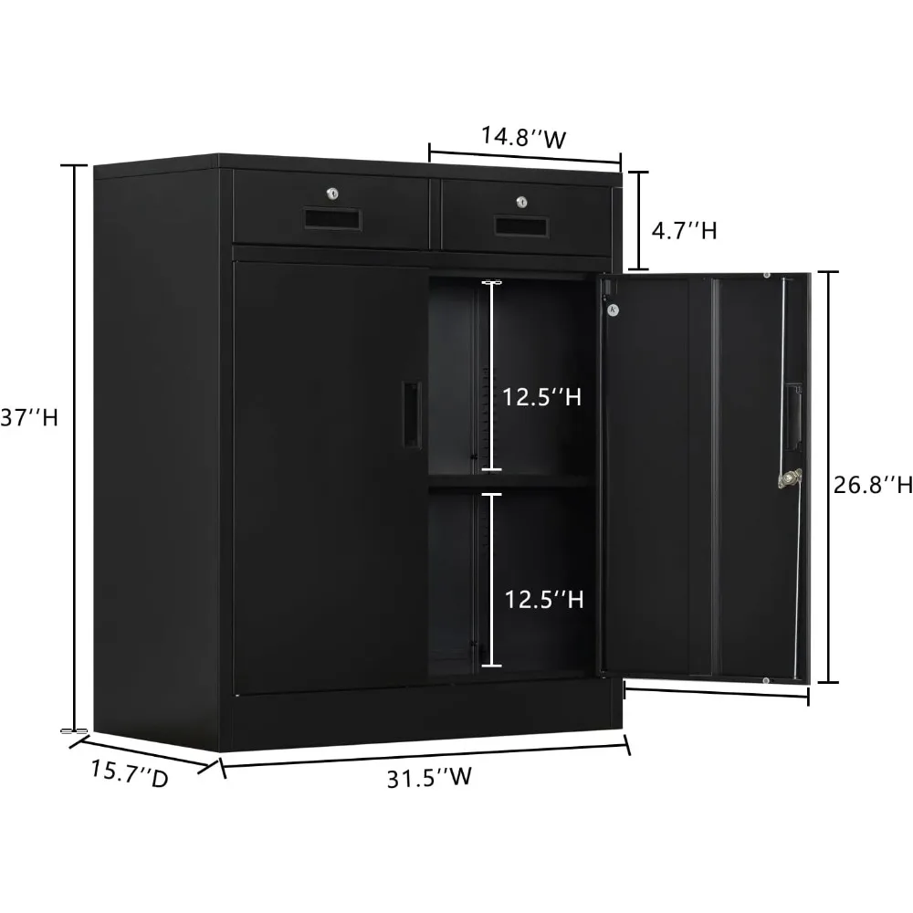 Metal Storage Cabinet with Locking Doors and 2 Drawers, 36” - Image 3