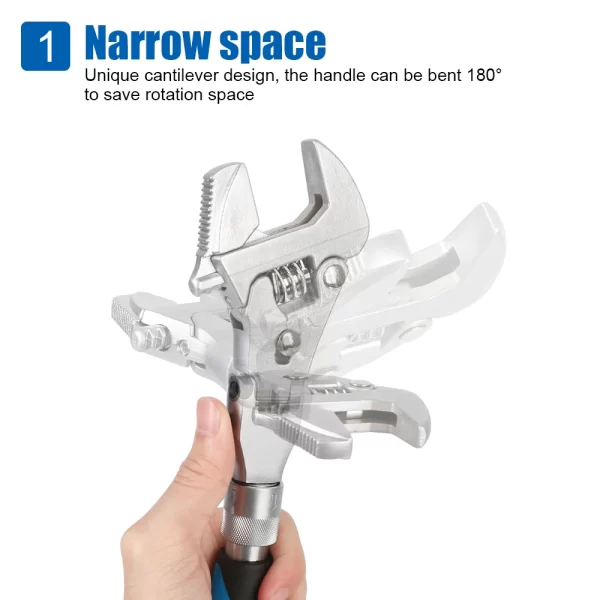 Adjustable Torque Wrench 180 Degree Folding Ratchet Wrench 5 In 1 Spanner 10 Inch - Image 3
