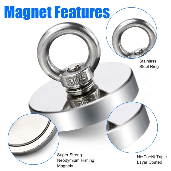Super Strong Neodymium Fishing Magnets Heavy Duty imanes Magnet with Countersunk Hole Eyebolt for Salvage Magnetic Fishing - Image 17