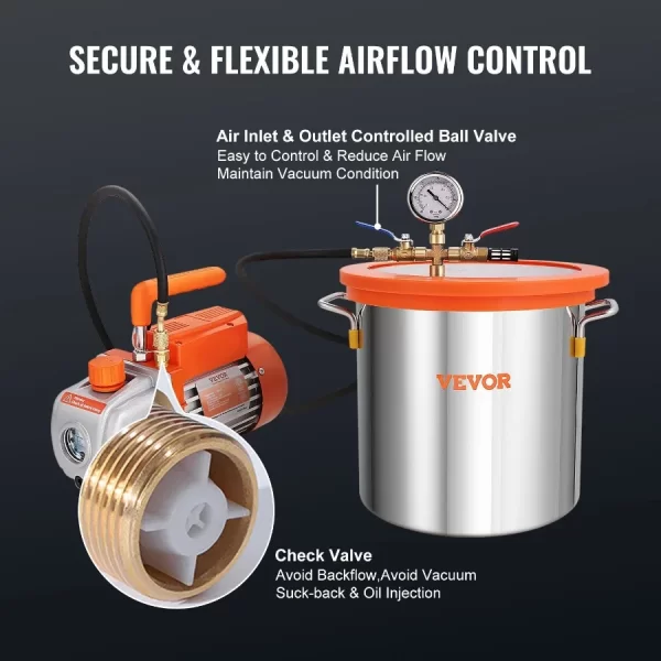 3 Gallon Vacuum Chamber and 3.5 CFM Pump Kit Tempered Glass Lid Vacuum Degassing Chamber Kit Single Stage Vacuum Pump with 250 - Image 6