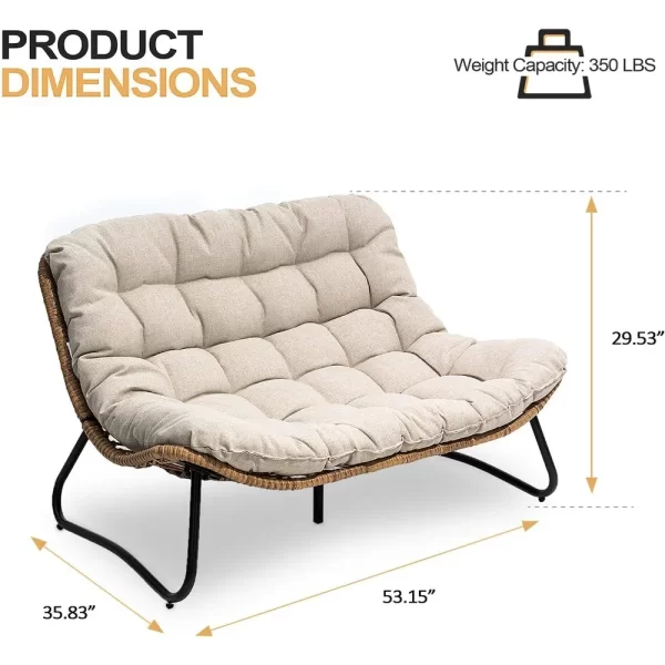 Outdoor Loveseat 3 Pieces, 2 Seater &1 Seater Outdoor Sofa Set,All-Weather Boho Rattan - Image 2