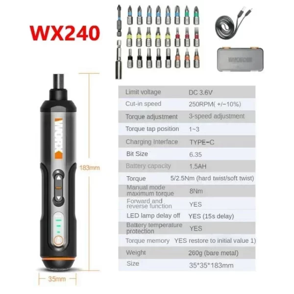 Worx 4V Electrical Screwdrivers Set WX242 Portable Smart Cordless Power Screw Driver Mini Electric Drill Home Repair Power Tool - Image 8