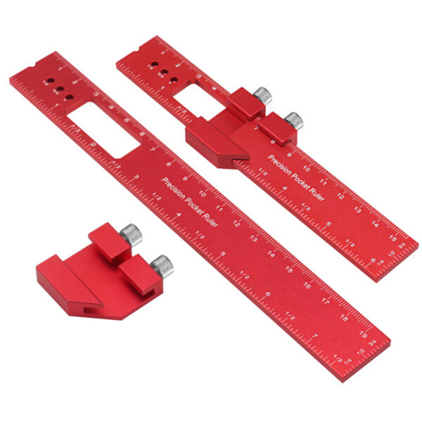 Precision Pocket Ruler T-Type Scribing Ruler Carpenty Square T Track Ruler Inch and Metric Measuring Marking Ruler W/ Slide Stop - Image 17