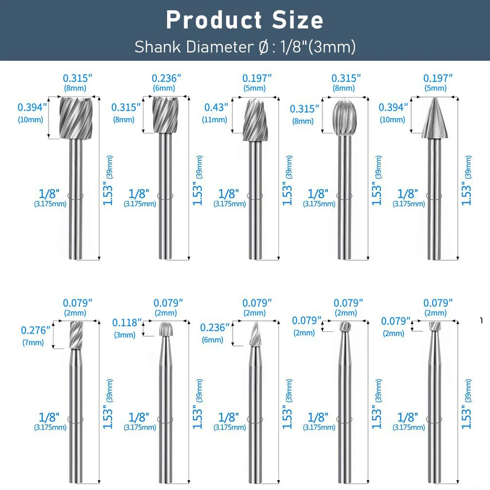 10pcs HSS Rotary File For Steel Milling Cutters For Metal Rat-tail File Hard Metal Rotary File Set - Image 5