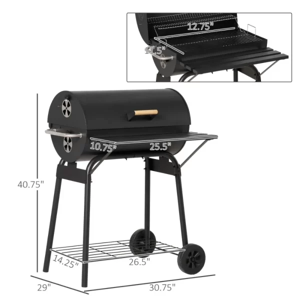 30 Portable Barrel Charcoal BBQ Grill Steel Outdoor Barbecue Smoker with Storage Shelf Wheels - Image 3
