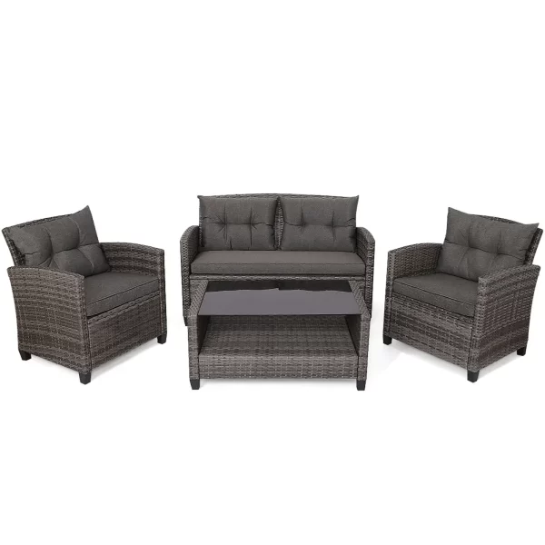4PC Rattan Patio Conversation Set Cushioned Outdoor Furniture Set - Image 4