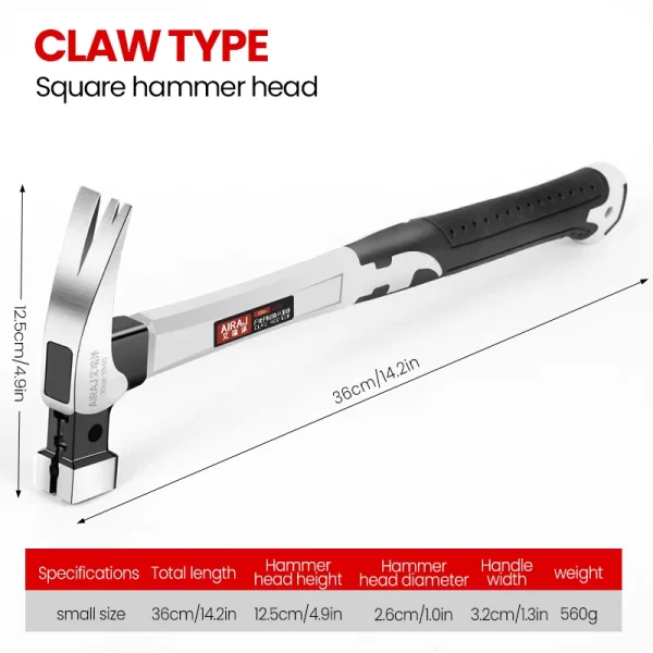 AIRAJ Short/Long Handle Claw Hammer Double Nail High Carbon Steel Household Durable - Image 8