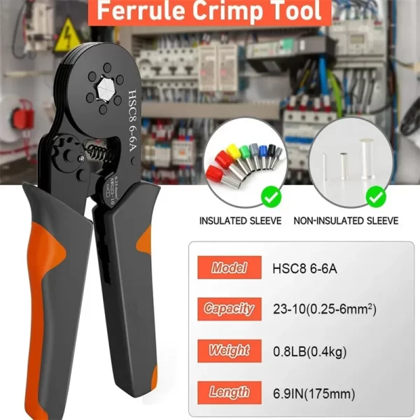 Hexagonal Self-Adjustable Ratchet Ferrule Crimping Tool Kit 23-10AWG 0.25-6mm² Crimper Kit with 400-2000pcs Wire Terminals - Image 2