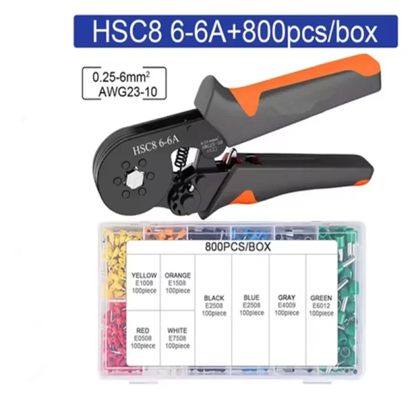 Hexagonal Self-Adjustable Ratchet Ferrule Crimping Tool Kit 23-10AWG 0.25-6mm² Crimper Kit with 400-2000pcs Wire Terminals - Image 7