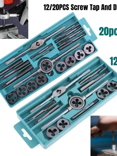 Multifunction Tap and Die Set 12/20Pcs M3-M12 Metric Screw Thread Plugs Hand Screw Taps Straight Taper Tapping and Thread Tools