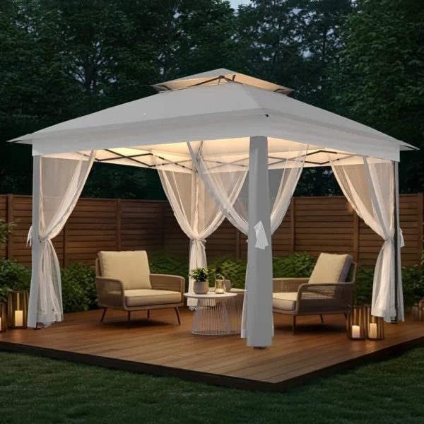 11x11FT Outdoor Gazebo, Heavy Duty Gazebo with Sturdy Metal Frame & Double Roofs, Patio Shelter - Image 4