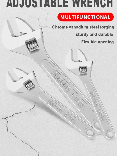Adjustable Wrench, Large Opening, Long Handle
