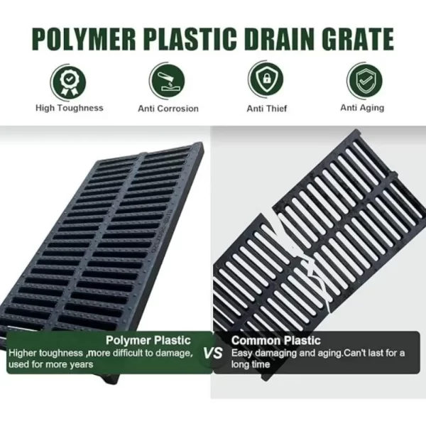 New High Strength Trench Cover Resin Plastic Rectangular Garage Floor Drain Black Grate - Image 16