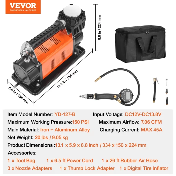 SucceBuy Tire Inflator Compressor 6-10 CFM Heavy Duty Air Compressor Dual-Cylinder 150PSI Air Pump - Image 7