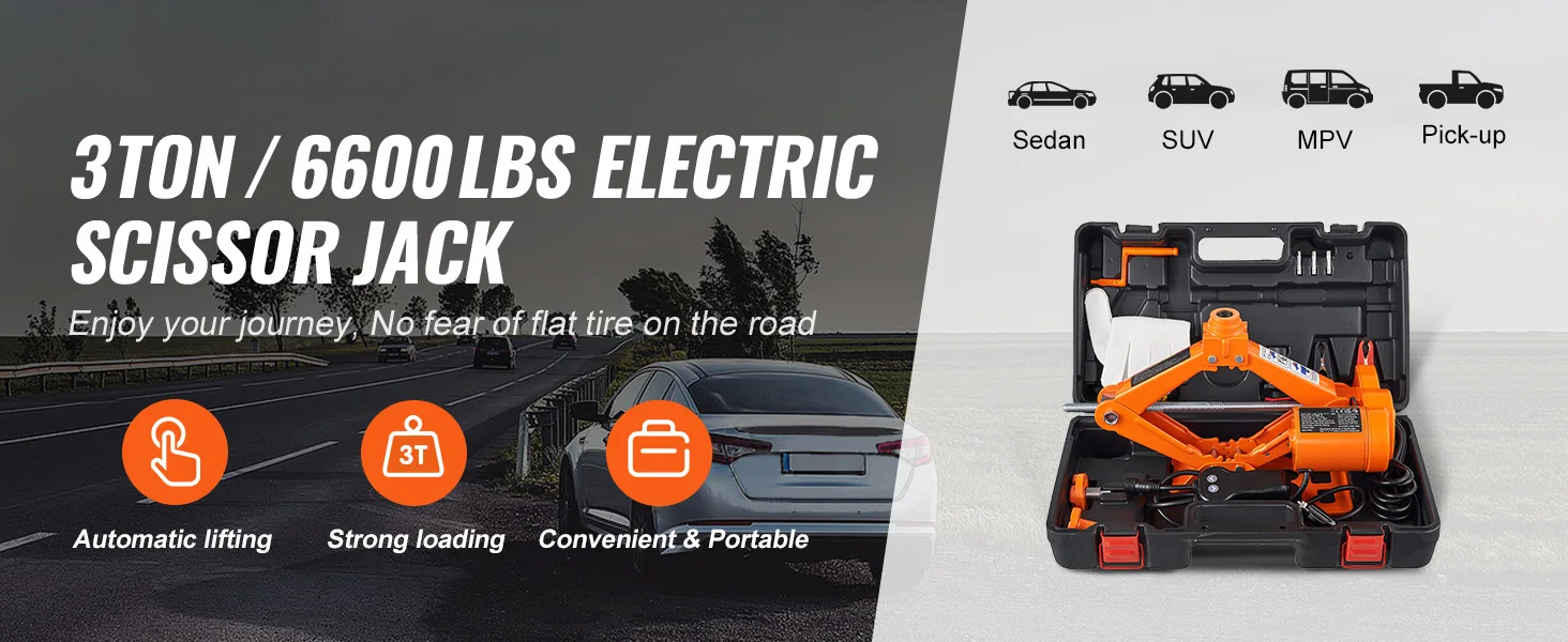 SucceBuy Electric Car Jack 3T Scissor Jack with Electric Impact Wrench 12V Portable Car Jack - Image 9