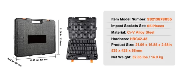 SucceBuy 1/2" Drive Impact Socket Set  6 Point Cr-V Alloy Steel - Image 13