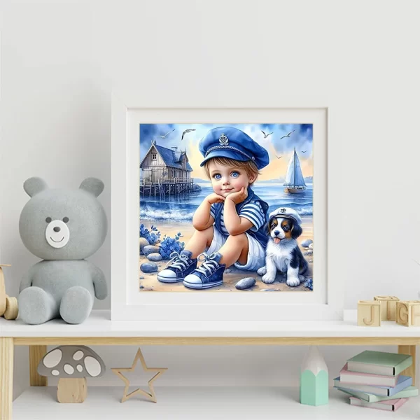 Momoart Full Diamond Painting Kid Boy Portrait Picture Of Rhinestones Mosaic Dog DIY Embroidery Seasdie - Image 4
