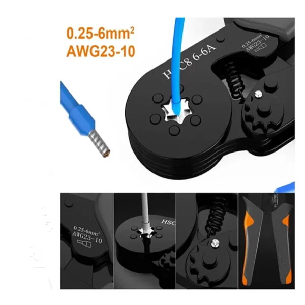Hexagonal Self-Adjustable Ratchet Ferrule Crimping Tool Kit 23-10AWG 0.25-6mm² Crimper Kit with 400-2000pcs Wire Terminals - Image 5