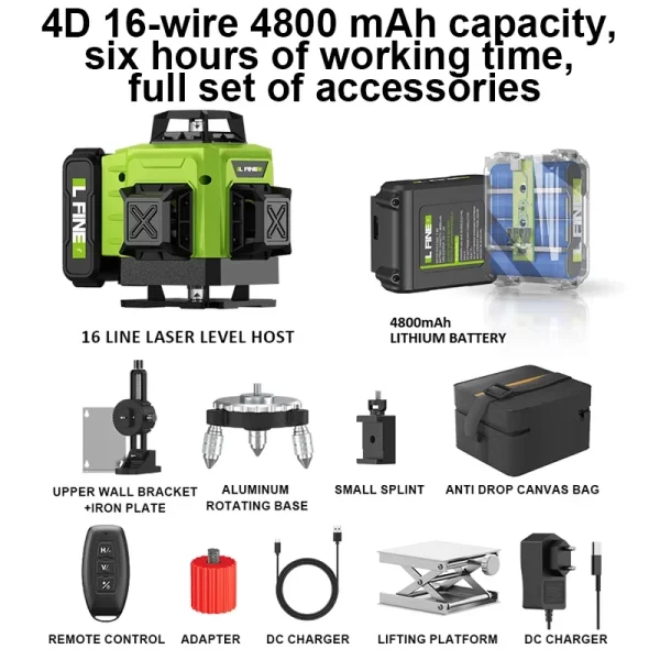 LFINE 3D/4D Laser Level 8/12/16 Lines Horizontal And Vertical With Remote Control 8 Lines 360°Self-leveling Laser Levels - Image 12