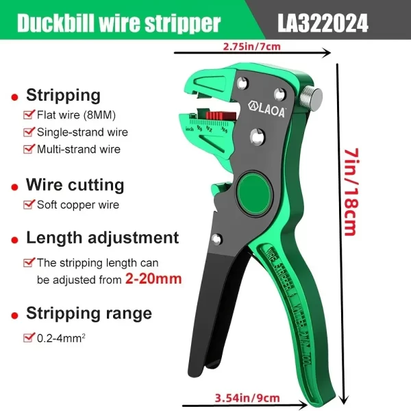 LAOA Automatic Wire Stripper Flatwire Cutter Stripping Plier 0.2 to 4mm Range Length Adjustment - Image 2