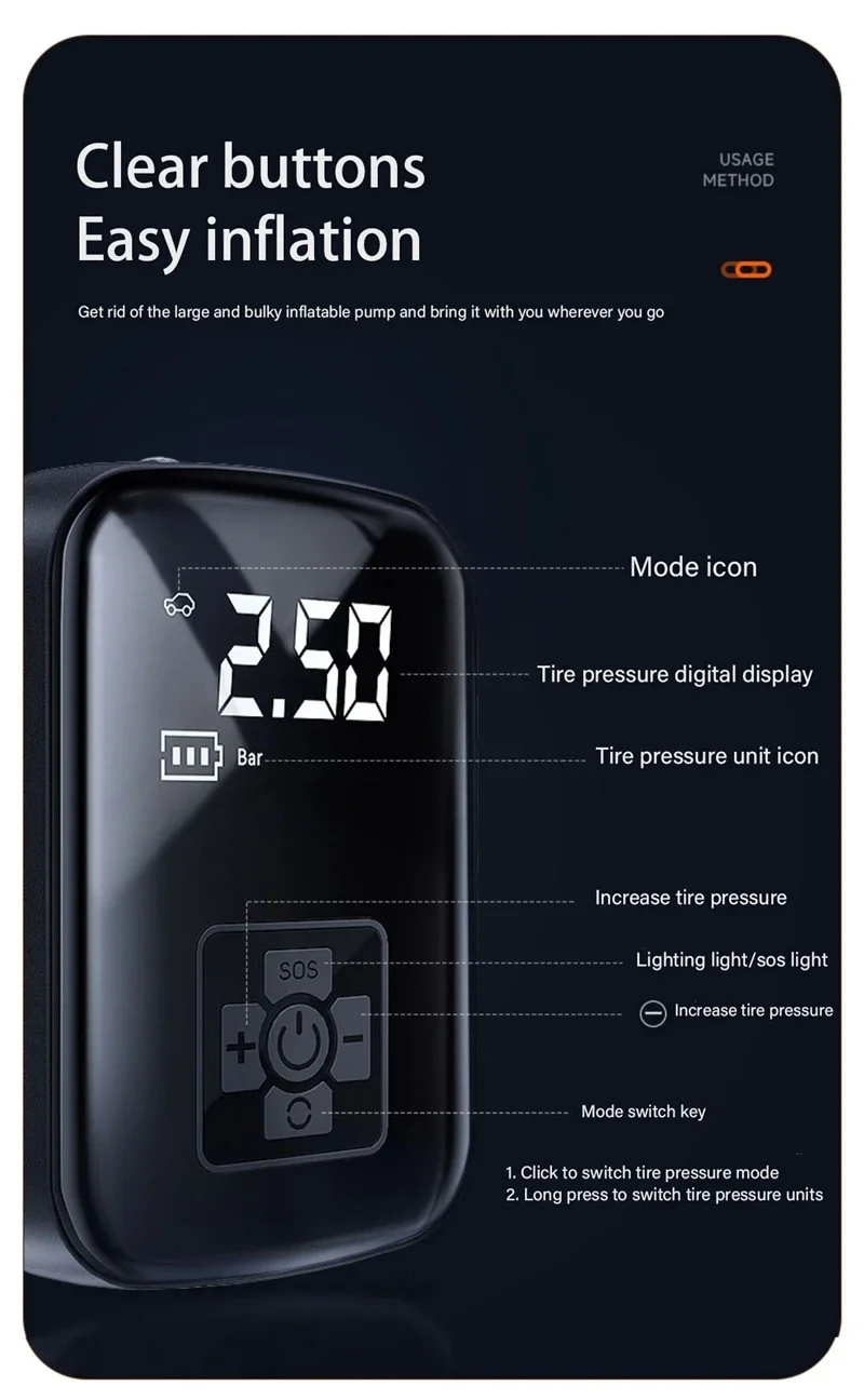 Car Tire Inflator Mini Air Compressor 12V 150PSI Portable Electric Air Pump - Image 9