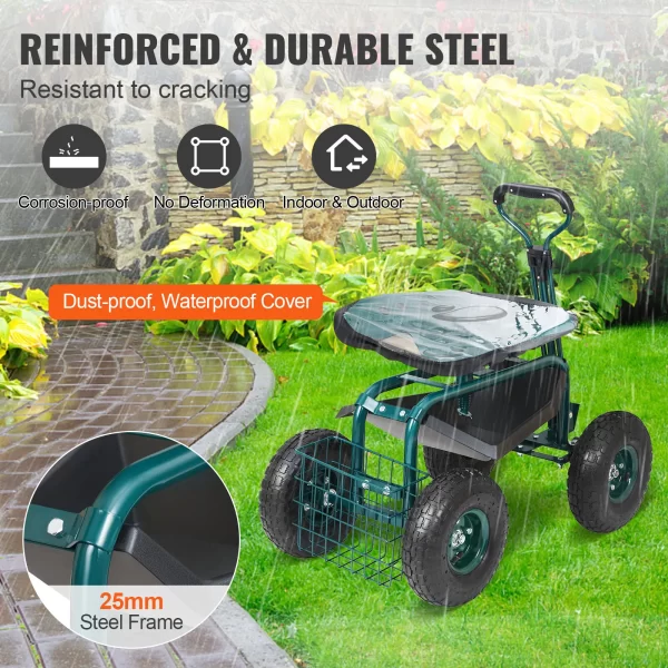 VEVOR Garden Cart Rolling Workseat with Wheels Gardening Stool - Image 6