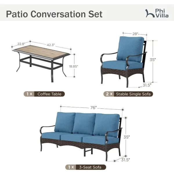 home. Outdoor Modern Patio Furniture Set, Upgraded Wicker&Metal Patio Furniture Conversation - Image 6
