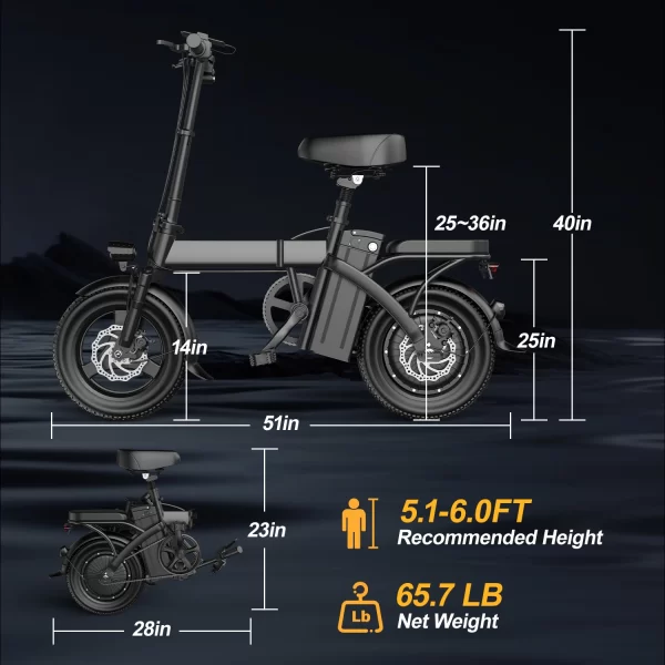 Folding Electric Bike - 48V 20AH/15AH/10Ah, 19MPH, 30Miles Range, 500W Brushless Motor, Lightweight 14'' Folding Tires - Image 4