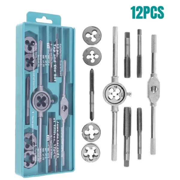 Multifunction Tap and Die Set 12/20Pcs M3-M12 Metric Screw Thread Plugs Hand Screw Taps Straight Taper Tapping and Thread Tools - Image 2