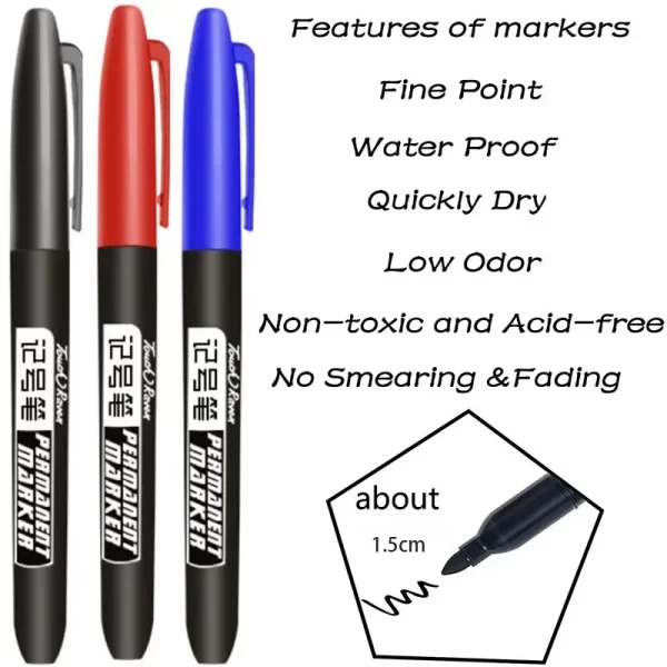 6 PCS Permanent Marker Pen Manga Drawing Markers Black Blue Red Waterproof - Image 2