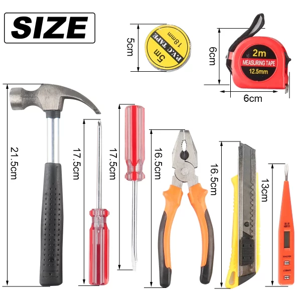 8/9/12/13Piece Tools Set General House hold Hand Tool Kit with Plastic Toolbox Storage Case - Image 14