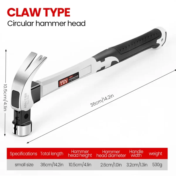 AIRAJ Short/Long Handle Claw Hammer Double Nail High Carbon Steel Household Durable - Image 10