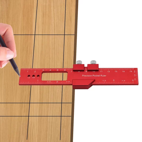 Precision Pocket Ruler T-Type Scribing Ruler Carpenty Square T Track Ruler Inch and Metric Measuring Marking Ruler W/ Slide Stop - Image 3