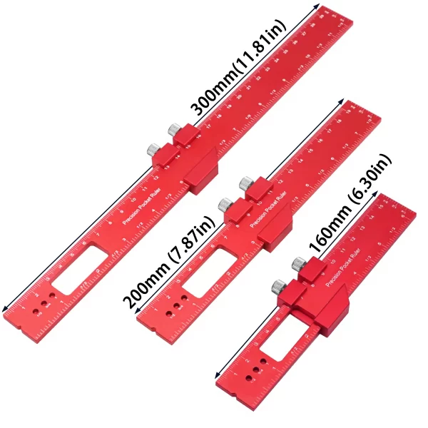 Precision Pocket Ruler T-Type Scribing Ruler Carpenty Square T Track Ruler Inch and Metric Measuring Marking Ruler W/ Slide Stop - Image 8