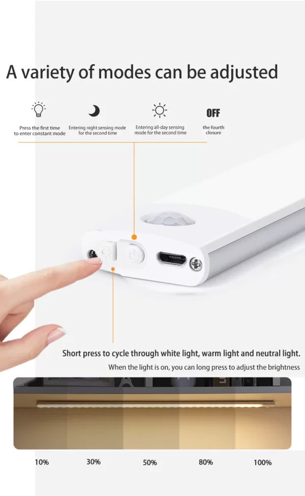 LED Cabinet Light USB Type-C Rechargeable Motion Sensor Led Lamp for Kitchen Wardrobe Cabinet Lighting 20cm/30cm/40cm/50cm/60cm - Image 19