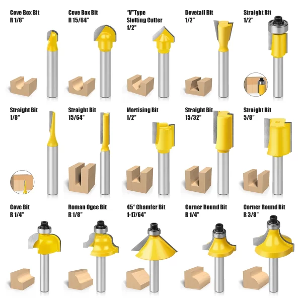 15PCS 1/4in 1/2in 6mm 8mm Shank Router Bit Set Trimming Straight Beading Milling Cutter Carbide Cutting Woodworking Tools - Image 19