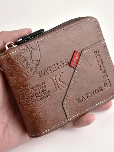 Men's Wallet Made of PU Wax Oil Skin Purse for Men Coin Purse Short Male Card Holder Wallets Zipper Around Money Coin Purse
