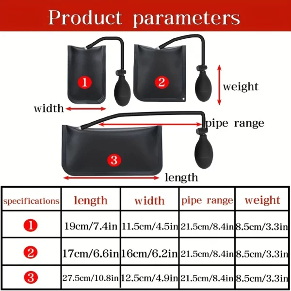 Air Wedge Bag, 3 Piece Strong Commercial Grade air bag Pump Professional Leveling Kit - Image 3