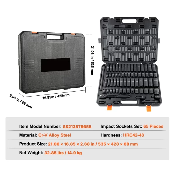 SucceBuy 1/2" Drive Impact Socket Set  6 Point Cr-V Alloy Steel - Image 7