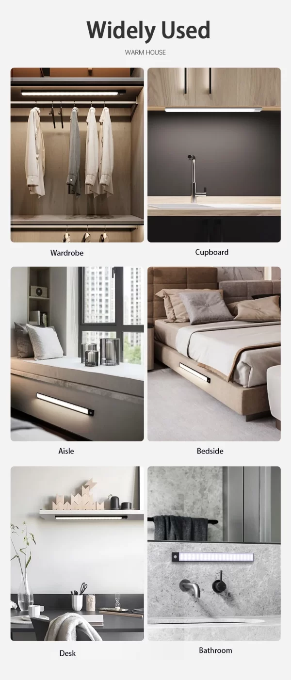 LED Cabinet Light USB Type-C Rechargeable Motion Sensor Led Lamp for Kitchen Wardrobe Cabinet Lighting 20cm/30cm/40cm/50cm/60cm - Image 25