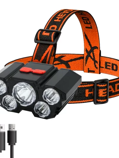 5 LED Flashlight Rechargeable with Built in Battery Strong Head Light Headlamp