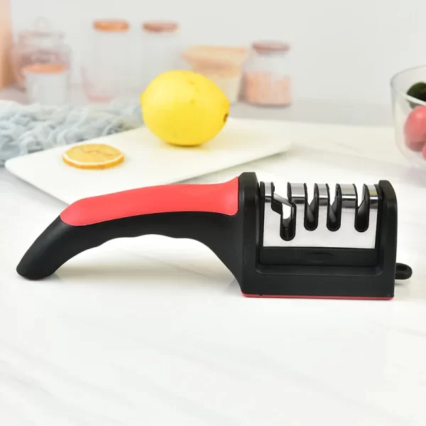 Kitchen 4Segment Knife Sharpener Household Multi-Functional Hand-Held Three-Purpose Black Sharpening Stone - Image 2