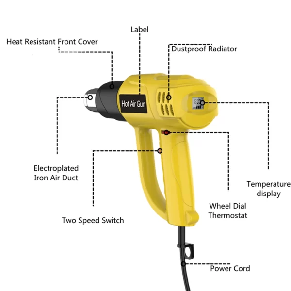 2000W Industrial Electric Hot Air Gun Digital Display Car Film Heat Gun Air Dryer for Soldering Thermal Blower Shrink Wrapping - Image 30
