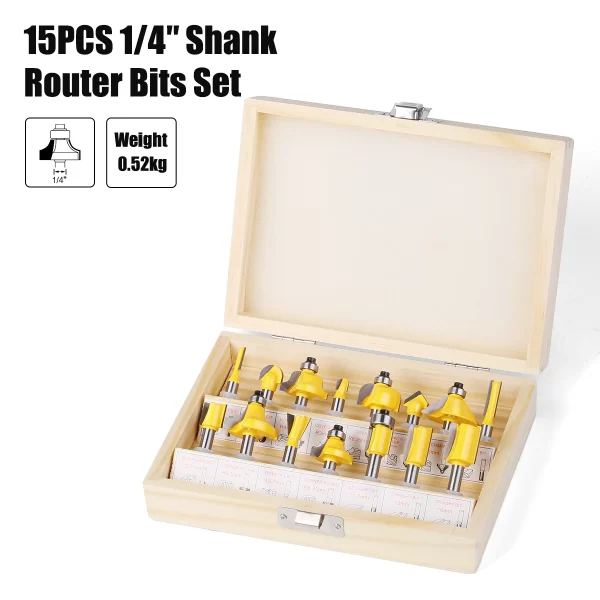 15PCS 1/4in 1/2in 6mm 8mm Shank Router Bit Set Trimming Straight Beading Milling Cutter Carbide Cutting Woodworking Tools - Image 14