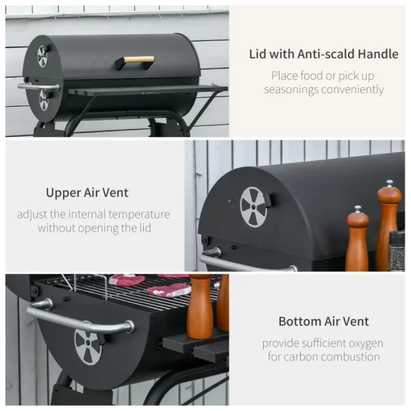30 Portable Barrel Charcoal BBQ Grill Steel Outdoor Barbecue Smoker with Storage Shelf Wheels - Image 6