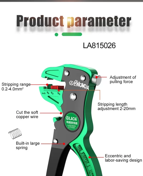 LAOA Automatic Wire Stripper Flatwire Cutter Stripping Plier 0.2 to 4mm Range Length Adjustment - Image 17