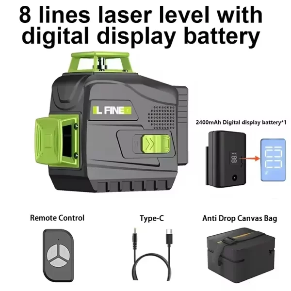 LFINE 3D/4D Laser Level 8/12/16 Lines Horizontal And Vertical With Remote Control 8 Lines 360°Self-leveling Laser Levels - Image 7