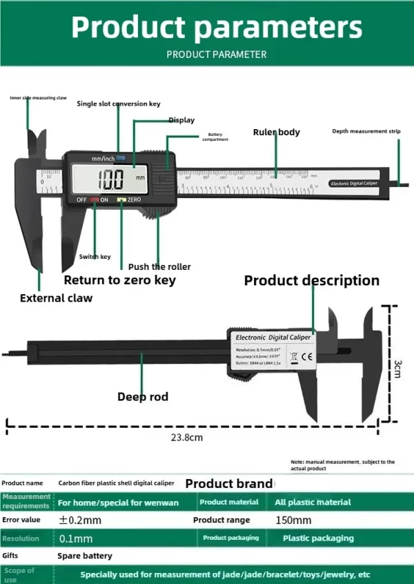 100/150mm Digital Caliper Vernier Caliper Gauge Measuring Tool - Image 17