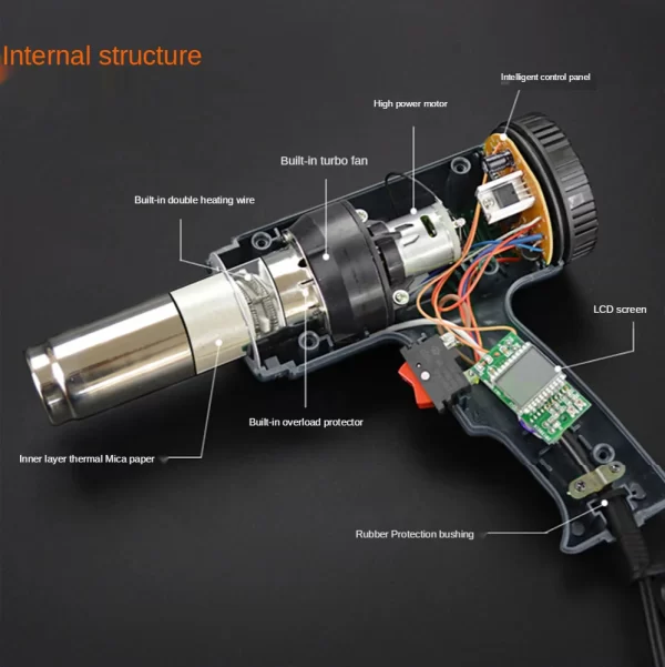 2000W Industrial Electric Hot Air Gun Digital Display Car Film Heat Gun Air Dryer for Soldering Thermal Blower Shrink Wrapping - Image 6
